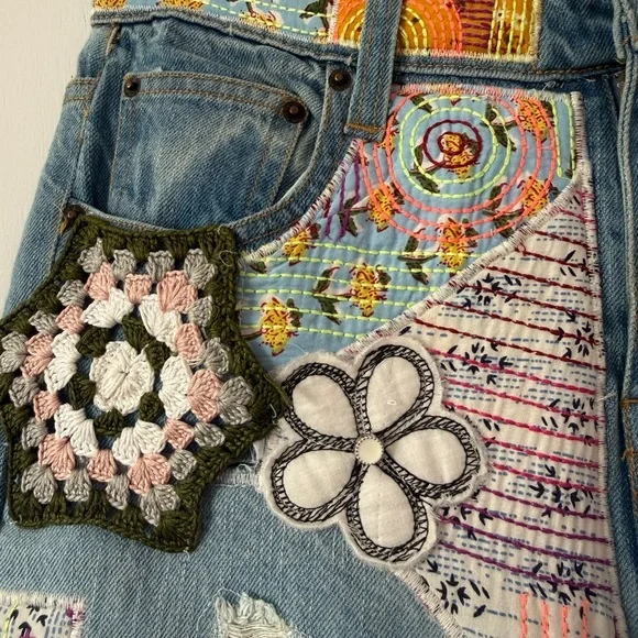 BDG Patchwork Blue Jeans - Picture 5 of 8